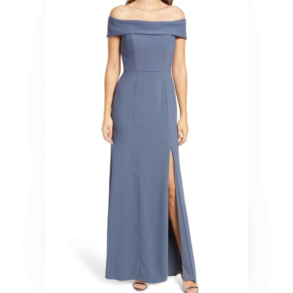 After Six 6800..Natural Waist Off-The-Shoulder Mermaid Dress...Silverstone...XS